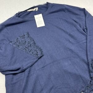NWT Soft‎ Surroundings Navy Blue Lace Trim Cashmere Wool Blend Sweater 2X